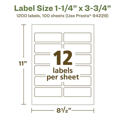 Avery EcoFriendly Matte White Recycled Rectangle Labels, 1.25" x 3.75", Print-to-The-Edge, Matte White Labels, Permanent Adhesive, Laser/Inkjet Printable, 1,200 Total