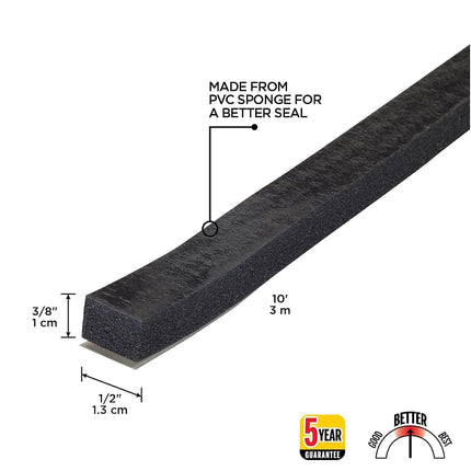 M-D Building Products 6619 M-D 0 Premium Weather-Strip, 1/2 in W X 10 Ft L X 3/8 in T, Black, 1 Pack