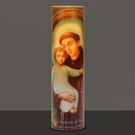 Bougie de prière LED sans flamme Stonebriar – Saint Antoine, lumière vacillante, minuterie automatique, décoration religieuse pour autel, maison, église, idée cadeau, 20 cm