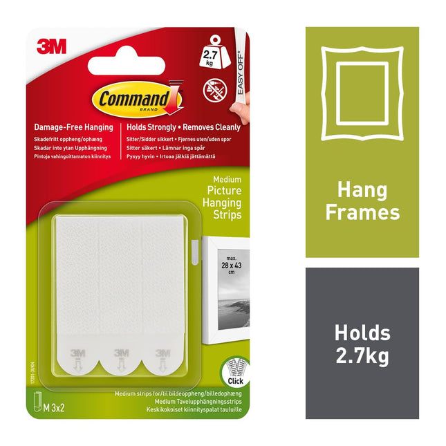 Command Picture Hanging Strips - 9 Packs of 3 Pairs of Medium (54 Strips), White - Damage Free Hanging - For Pictures, Frames, Mirrors, Wall decor and Signs