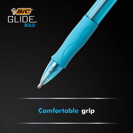 Bolígrafo retráctil BIC Glide Bold, punto grueso (1.6 mm), azul, 12 unidades, agarre de goma para una escritura cómoda (paquete de 18, 216 unidades en total)