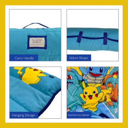 Franco Pokemon Anime Pikachu Tapis de sieste doux pour tout-petit avec oreiller et couverture, parfait pour la maternelle/la garderie/les voyages/le sac de couchage, 21" x 45" (Produit officiel Pokémon) par