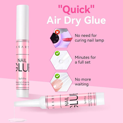 Makartt Strong Nail Glue, 5s Dries Quickly, No Need for Nail Lamp Cure, 5PCS Nail Glue Extra Strong For Acrylic Tips, Stick On Nails and False Nails, Long Lasting Nail Adhesive Glue for Fake Nails