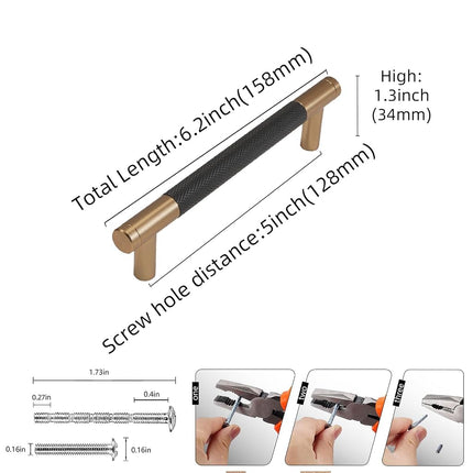 BUKOBYHE 10 Pack 5Inch Modern Knurled Black and Champagne Bronze Cabinet Pulls, Kitchen Hardware, Handles for Cabinets, Cupboards, Drawers