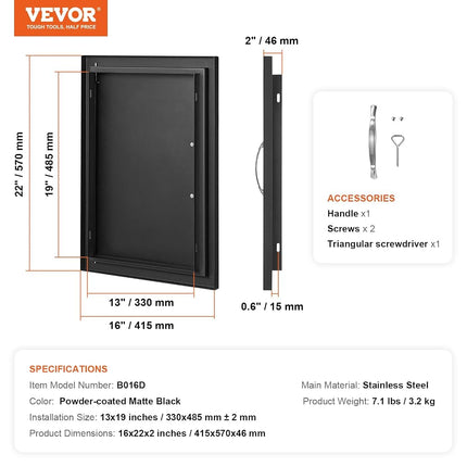 VEVOR BBQ Access Door, 415x570 mm Single Outdoor Kitchen, Cold Plate Flush Mount, Wall Vertical With Handle, for BBQ Island, Grilling Station, Outside Cabinet