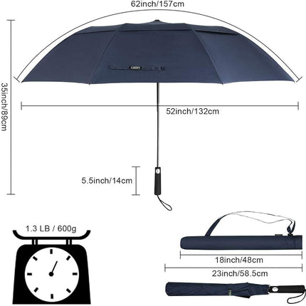 G4Free 62inch Portable Golf Umbrella Automatic Open Large Oversize Vented Double Canopy Windproof Waterproof Sport Umbrellas(Blue/Navy)