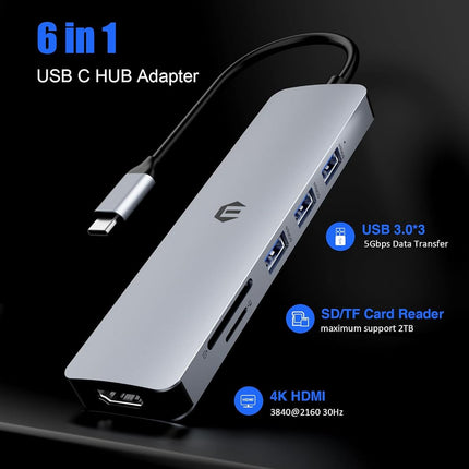 SUTOUG Computer Dock, Estación de Acoplamiento, Hub USB C 6 en 1 con Salida HDMI 4K, Lector de Tarjetas SDTF, USB 3.0 de hasta 5 Gbps, Compatible con Portátiles y Otros Dispositivos Tipo C