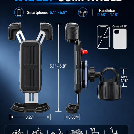 Hiboy Bike Phone Holder, 360° Rotation Adjustable Motorcycle Phone Mount,Bicycle Scooter Handlebar Phone Clip for 5.1" - 6.8" Smartphones