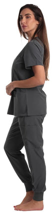 Just Love Women's V-Neck Scrub Set, Steel Gray Stretch Fabric
