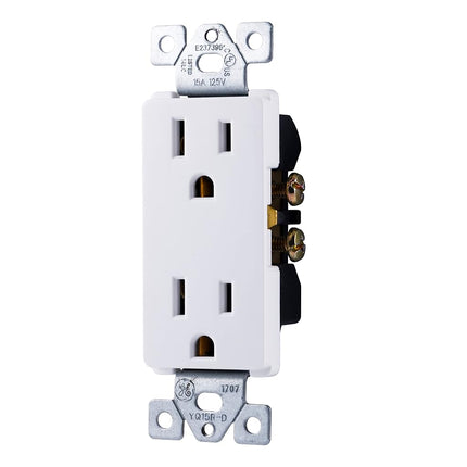 GE 50727 Grounding Duplex Receptacle, Designer 15A/125VAC, White