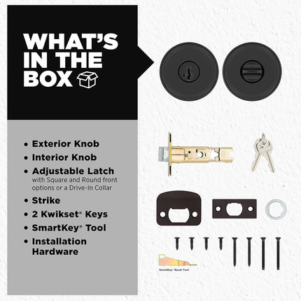 Kwikset Maven Entry Door Knob with Lock and Key, Secure Keyed Handle Exterior, Front Entrance and Bedroom, Matte Black, Pick Resistant SmartKey Rekey Security and Microban