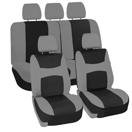 FH Group Fundas de asiento para coche gris-negro Ajuste universal Juego completo para la mayoría de coches, SUV y camiones (compatible con airbag lateral y asiento trasero divisible) FB030GRAYBLACK115-SEAT