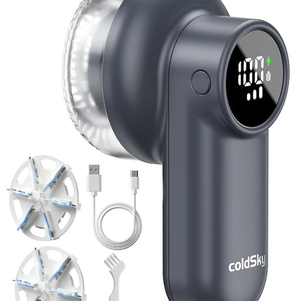 coldSky Rechargeable Fabric Shaver, Lint Shaver with Digital Display, Sweater Shaver with 6-Leaf Blades and Safety Lock, 3-Speeds Defuzzer Remove Fuzz, Pills from Clothes, Furniture, Sofa, Dark Gray