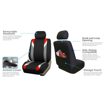 FH GROUP FH-FB033217 Three Row-Premium Modernistic Seat Covers Red / Black- Fit Most Car, Truck, Suv, or Van