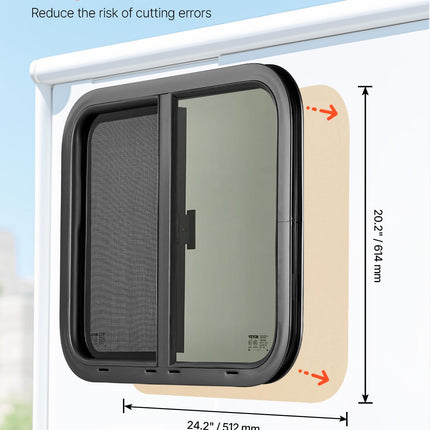 VEVOR Horizontal RV Window, 24" W x 20" H Tinted Sliding with Net Screen & Trim Ring, Fit 15/16"-1 3/4" Thickness Wall, RV Window Replacement for Teardrop Cargo Trailer Camper, DOT Approved