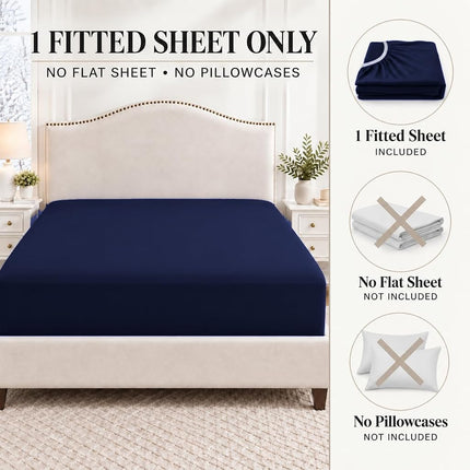 Cathay Luxury Silky Soft Polyester Single Fitted Sheet, King Size, Navy Blue
