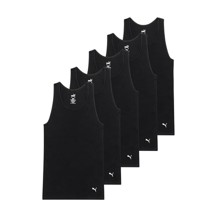 Puma Men's 5 Pack Cotton Rib Tank Top, Black, Medi