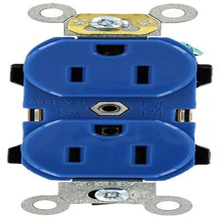 Leviton 5252-BU 15 Amp, 125 Volt, Industrial Series Heavy Duty Specification Grade, Duplex Receptacle, Straight Blade, Self Grounding, Blue