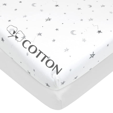 American Baby Company 2 Pack Fitted Pack and Play Sheet 39x27",GY Star & WT