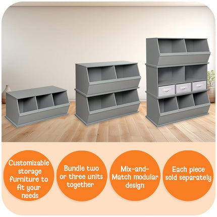 Badger Basket Three Bin Storage Cubby, Silver