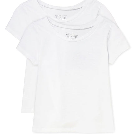 The Children's Place Girls' Toddler Basic Layering Tee 2-Pack T-Shirt, White, 2 Years