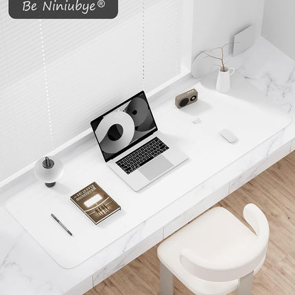 Niniubye Desk Pad, 48" x 17" PU Leather Non-Slip Desk Mat Large Mouse Pad for Desktop, Waterproof Laptop Computer Writing Mat for Office, Home, Work, Gaming, White