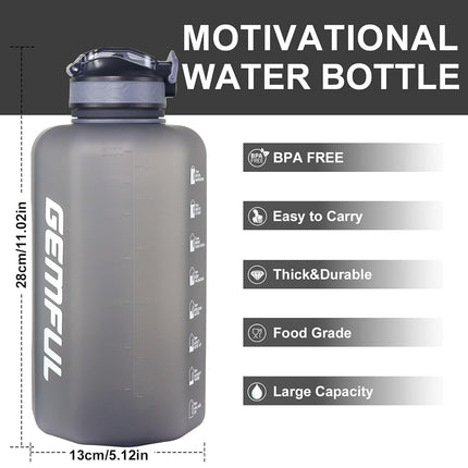 GEMFUL 2.2L Large Water Bottle with Straw Leakproof Bottle with Time (Grey)