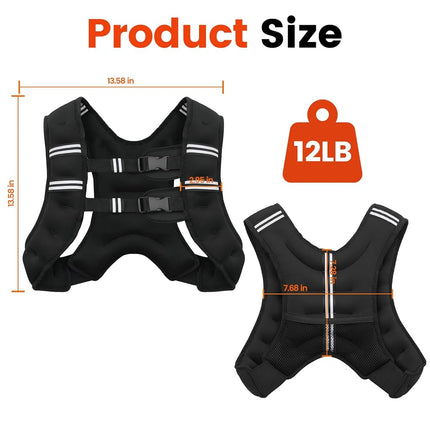 Poudee Weighted Vest, 12 lbs Weight Vest for Men Women, Adjustable Body Weight Vests with Reflective Stripe for Strength Training, Running, Training, Running,