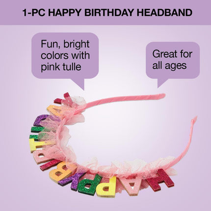 Scunci by Conair Birthday headband- Birthday girl head band- Birthday gifts for women or girls - Bright colors w/tulle - 1 Count