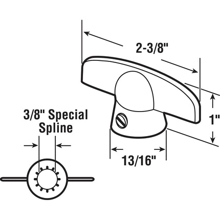 Prime-Line H 3813 Tee Handle Crank with 3/8-Inch Bore, Champagne,(Pack of 2)