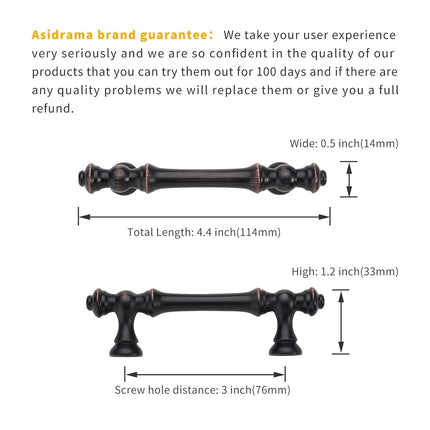Asidrama 6 Pack 3 Inch(76mm) Oil-Rubbed Bronze Kitchen Cabinet Handles, Cabinet Pulls Kitchen Cabinet Hardware for Cupboard Drawer Pulls Dresser Handles
