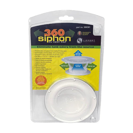 Lippert 360 Siphon RV Roof Vent Cap for Odor Prevention with Universal Fit, Built-In Bug Screen, White Polycarbonate - 389381
