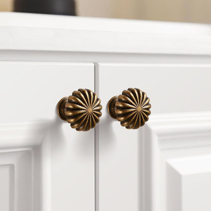 FAPUAL Antique Brass Cabinet Knobs，2 Pack Solid Drawer Pulls for Dressers