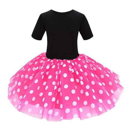Dressy Daisy Little Kids Girl Polka Dots Fancy Dress Up Birthday Party Costume with Mouse Ears Headband Size 6, Hot Pink