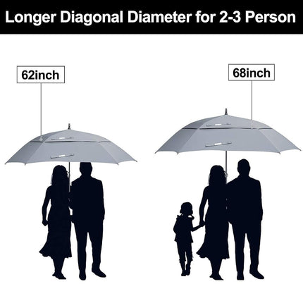 G4Free Extra Large Golf Umbrella 62/68 inch Vented Square Umbrella Windproof Auto Open Double Canopy Oversized Stick Umbrella