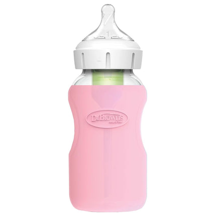 Funda para biberón de vidrio de cuello ancho Dr. Brown's, rosa claro, 9 onzas