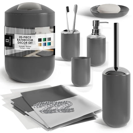 Clara Clark Bathroom Set - Black Bathroom Accessories Set, 20PC Bathroom Accessory Set, Shower Curtain Set with Liner, Toothbrush Holder, Soap Dispenser, Soap Dish, Toilet Brush Holder, and Trash Can