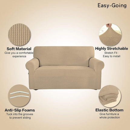 EasyGoing Funda elástica para sofá, 1 pieza, protector de muebles suave con parte trasera elástica, tela jacquard de poliéster y elastano para niños, rejilla fina, extragrande, arena