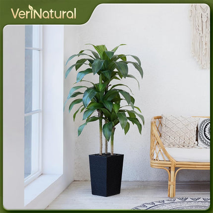 VeriNatural 5FT Artificial Dracaena Tree - UV Resistant Faux Tropical Plant, Potted Fake Tree with Taper Planter & Pebbles - Indoor Outdoor Greenery for Home, Porch, Living Room, Bedroom Decor, VN127