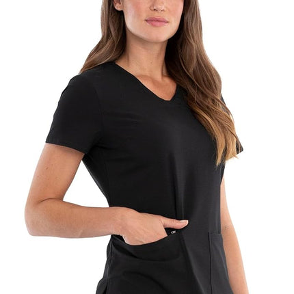 Cherokee Women's Plus Size V-Neck Scrubs Top, Black, XL