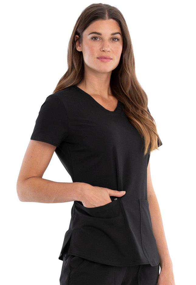Cherokee Women's Plus Size V-Neck Scrubs Top, Black, XL