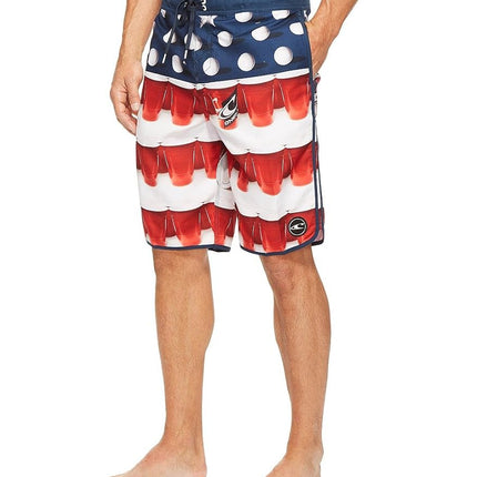 Bermuda O'Neill de hombre Beerpong Scallop 24-7, Rojo/Blanco/Azul, 32