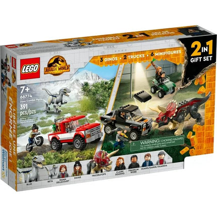 LEGO Jurassic World Dino Combo Pack 66774, pack économique de jouets, coffret cadeau 2 en 1 Triceratops et Vélociraptor, cadeau de Noël pour les enfants de 7 ans et plus