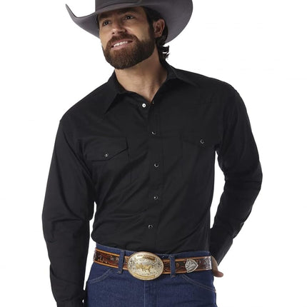Wrangler Men's Cowboy Cut Western Long Sleeve Snap Work Shirt Firm Finish Shirt, Black, 2X Tall