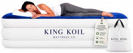 King Koil Luxury Twin Air Mattress with Built-in Pillow Top & Integrated High-Speed Patented Pump – 20" Inflatable Twin Blow Up Airbed for Camping, Home & Guests, Waterproof, 1-Year Warranty