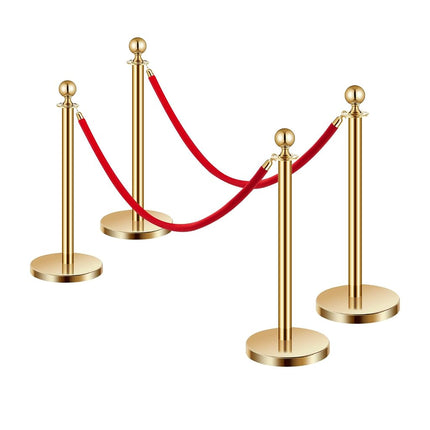 VEVOR Stanchion Post, 4 Pcs Crowd Control Barrier Set with 2 Red Velvet Ropes, 5 ft Stainless Steel Gold Stanchion Post Queue with Sand Injection Hollow Base for Theater, Party, Wedding, Exhibition