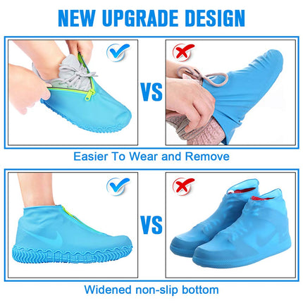 Shiwely Silicone Waterproof Shoe Covers, Upgrade Reusable Overshoes with Zipper, Resistant Rain Boots Non-Slip Washable Protection for Women, Men (XL (Women 10-13.5, Men 11.5-14), Blue)
