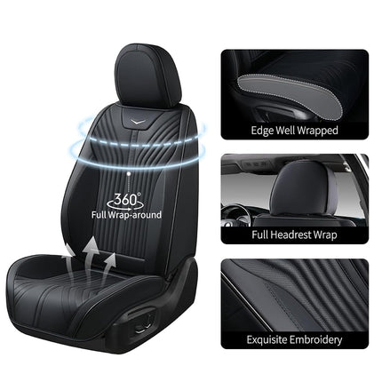 FLORICH Housses de Siège Avant, Housses de Siège en Cuir pour Camions Couverture Complète Housse de Siège de Voiture Étanche Coussin de Siège de Voiture Ajustement Universel pour la Plupart des Voitures Camions VUS, Noir
