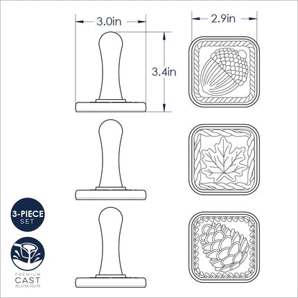 Nordic Ware Cookie Stamps, 3-Inch Squares, Silver