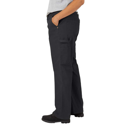 Dickies Women's Plus Size Relaxed Straight Carpenter Duck Pant Work Utility, Rinsed Black, 22